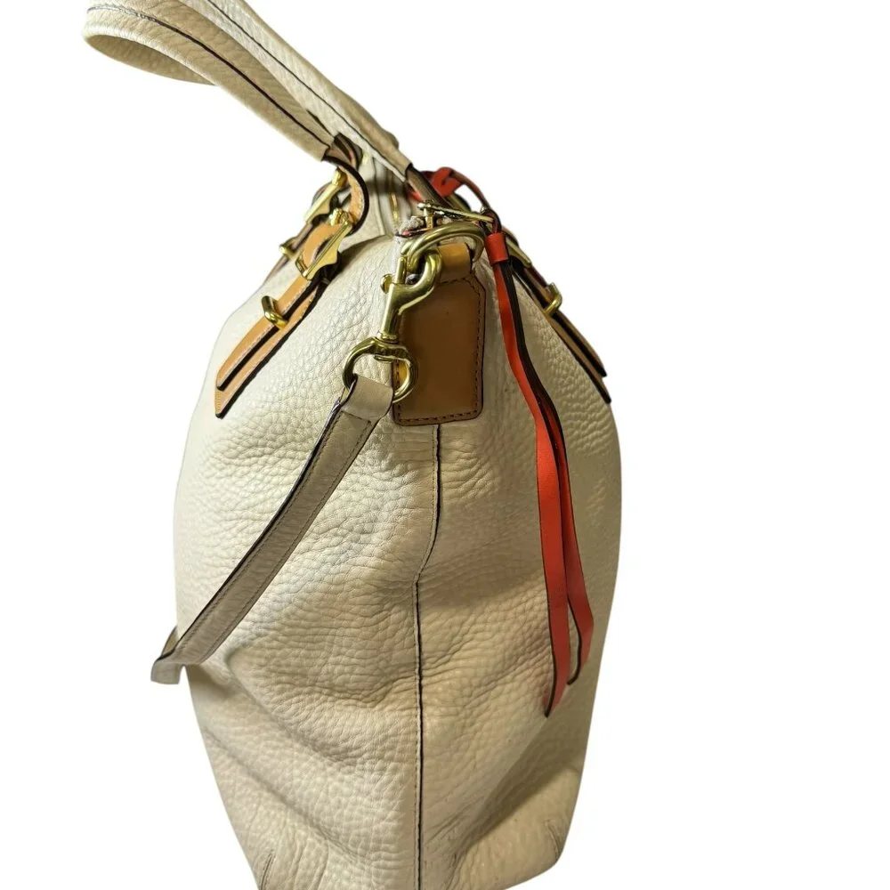 Coach Madison Phoebe Parchment Beige Pebbled Leather Shoulder Bag Tote 25304